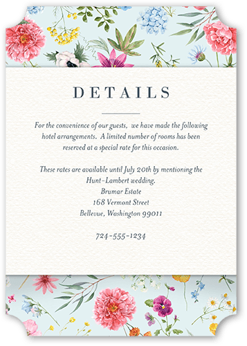 Brilliant Petals Wedding Enclosure Card, Blue, Pearl Shimmer Cardstock, Ticket