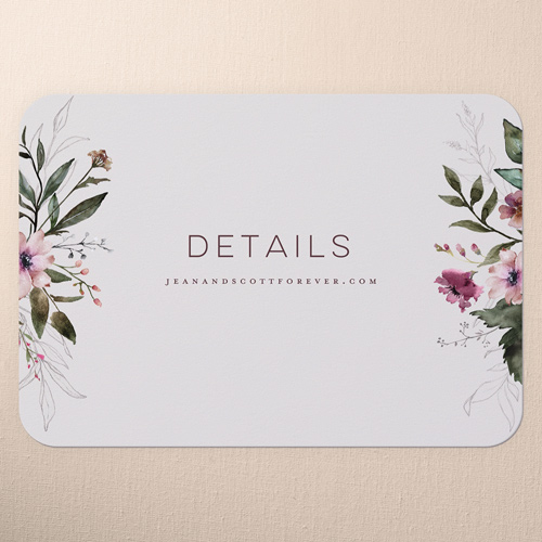 Delicate Perennials Wedding Enclosure Card, Purple, Pearl Shimmer Cardstock, Rounded, Whisper