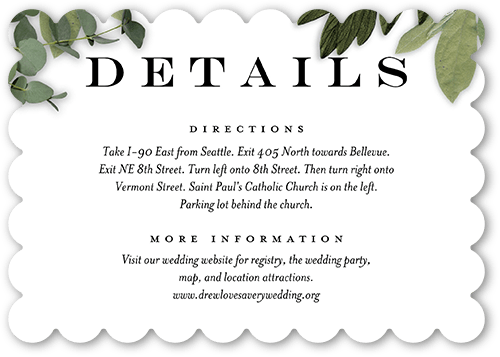 Lit Foliage Wedding Enclosure Card, White, Pearl Shimmer Cardstock, Scallop