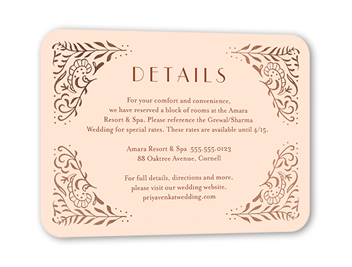 Wonderful Weave Wedding Enclosure Card, Rose Gold Foil, Pink, Pearl Shimmer Cardstock, Rounded, Chenille