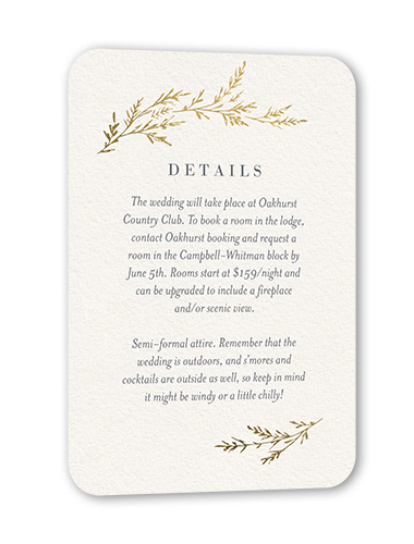 Spectacular Spruce Wedding Enclosure Card, Beige, Gold Foil, Signature Smooth Cardstock, Rounded, Antique White