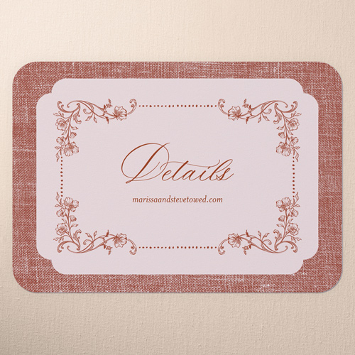 Gentle Ornamented Framework Wedding Enclosure Card, Pink, Matte, Signature Smooth Cardstock, Rounded, Chenille