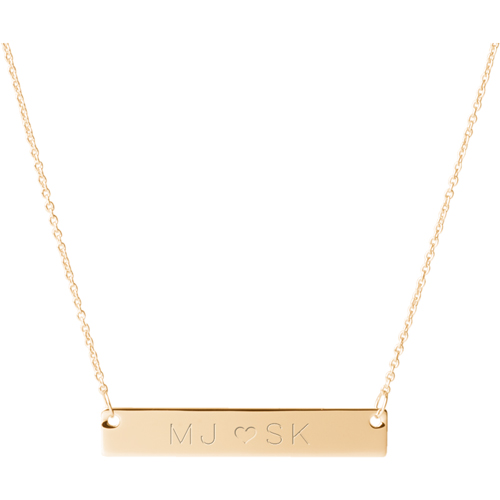 Perfect Pair Heart Engraved Bar Necklace, Gold, Single Sided