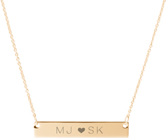 perfect pair heart engraved bar necklace