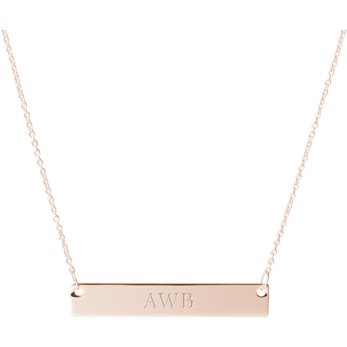 Three Letter Monogram Engraved Bar Necklace, Rose Gold, Double Sided