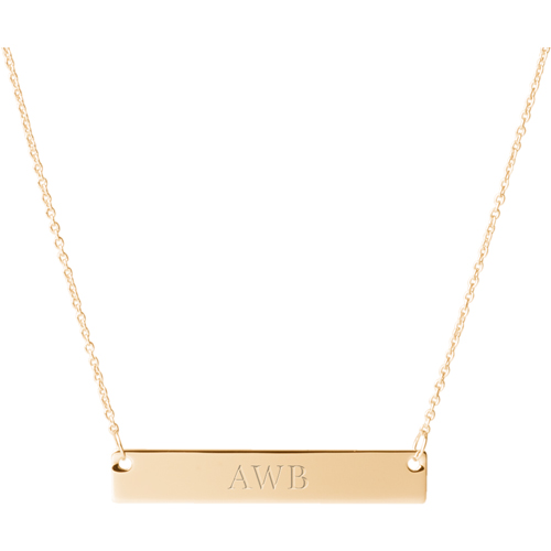 Three Letter Monogram Engraved Bar Necklace, Gold, Single Sided