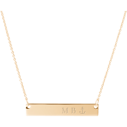 Anchor Engraved Bar Necklace, Gold, Single Sided