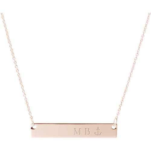 Anchor Engraved Bar Necklace, Rose Gold, Single Sided