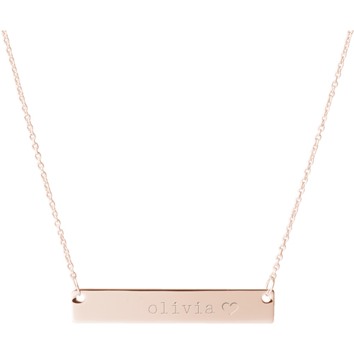 Heart End Engraved Bar Necklace, Rose Gold, Double Sided