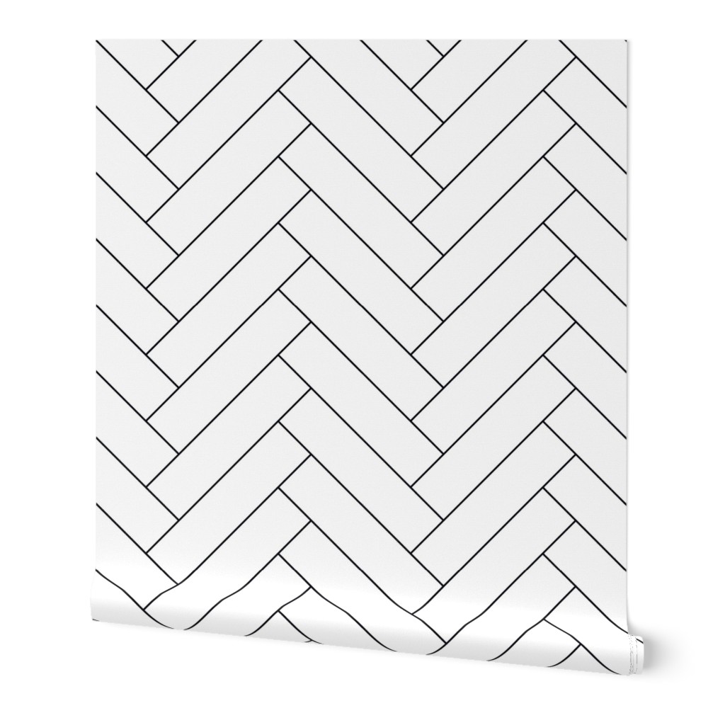 Simple Herringbone Chevron - Black and White Wallpaper, 2'x3', Prepasted Removable Smooth, White