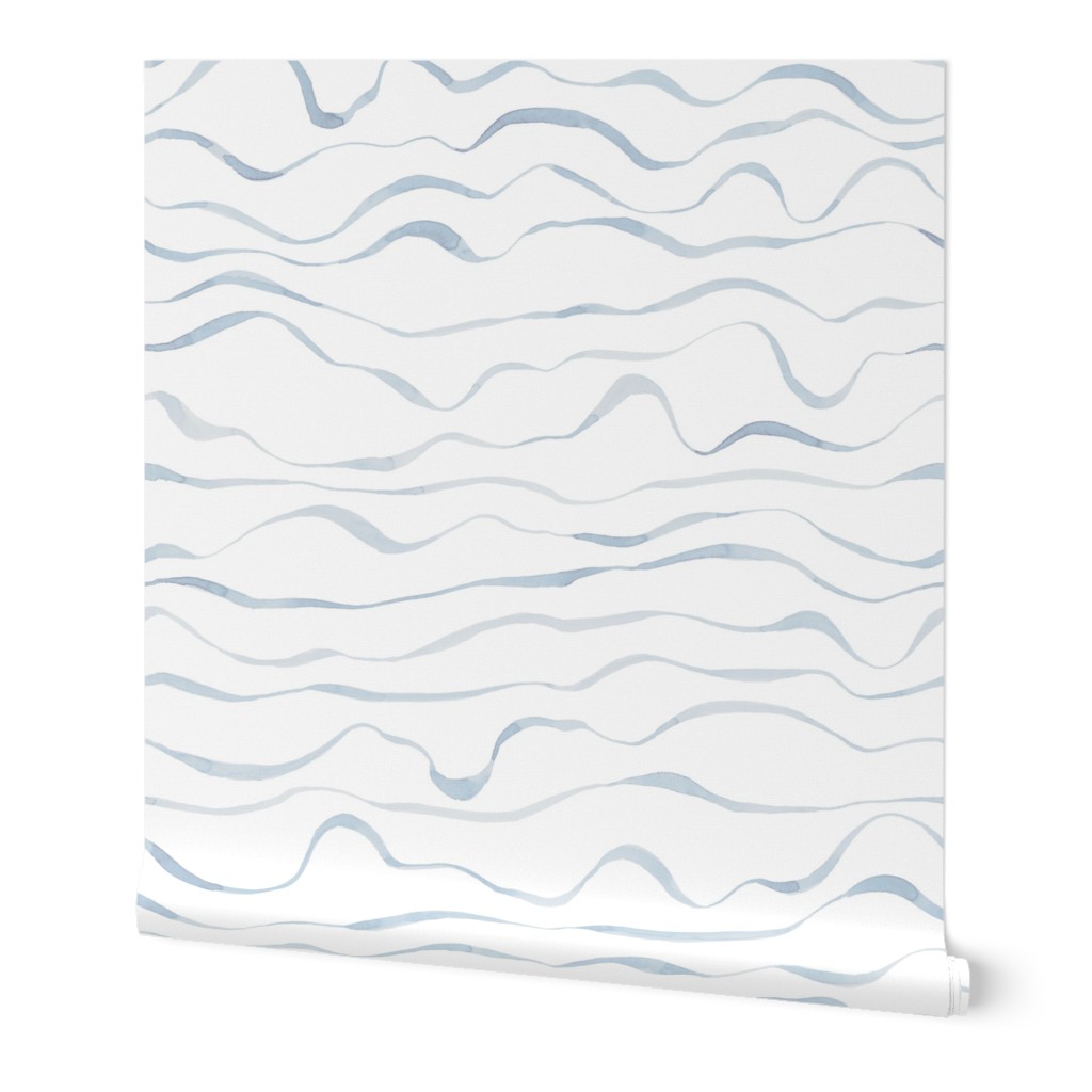 Watercolor Waves - Light Grey Wallpaper, 2'x9', Prepasted Removable Smooth, White