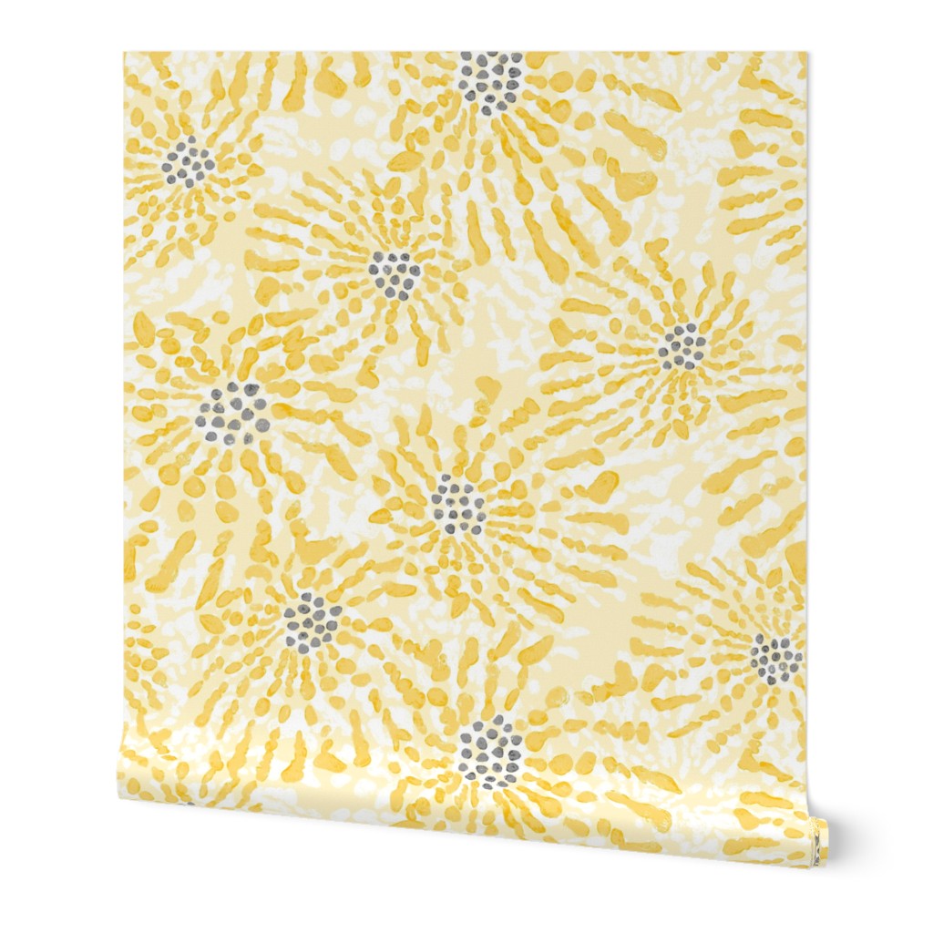 Chandelier Florals - Yellow Wallpaper, 2'x12', Prepasted Removable Smooth, Yellow