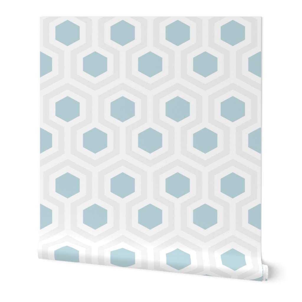 Geometric Hexagon Honeycombs - Blue and Gray Wallpaper, Test Swatch (2' x 1'), Prepasted Removable Smooth, Blue