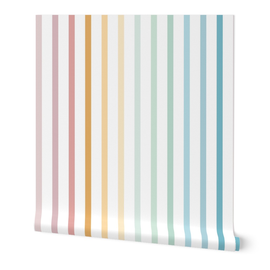 Rainbow Stripes - Pastel Wallpaper, 2'x3', Prepasted Removable Smooth, Multicolor