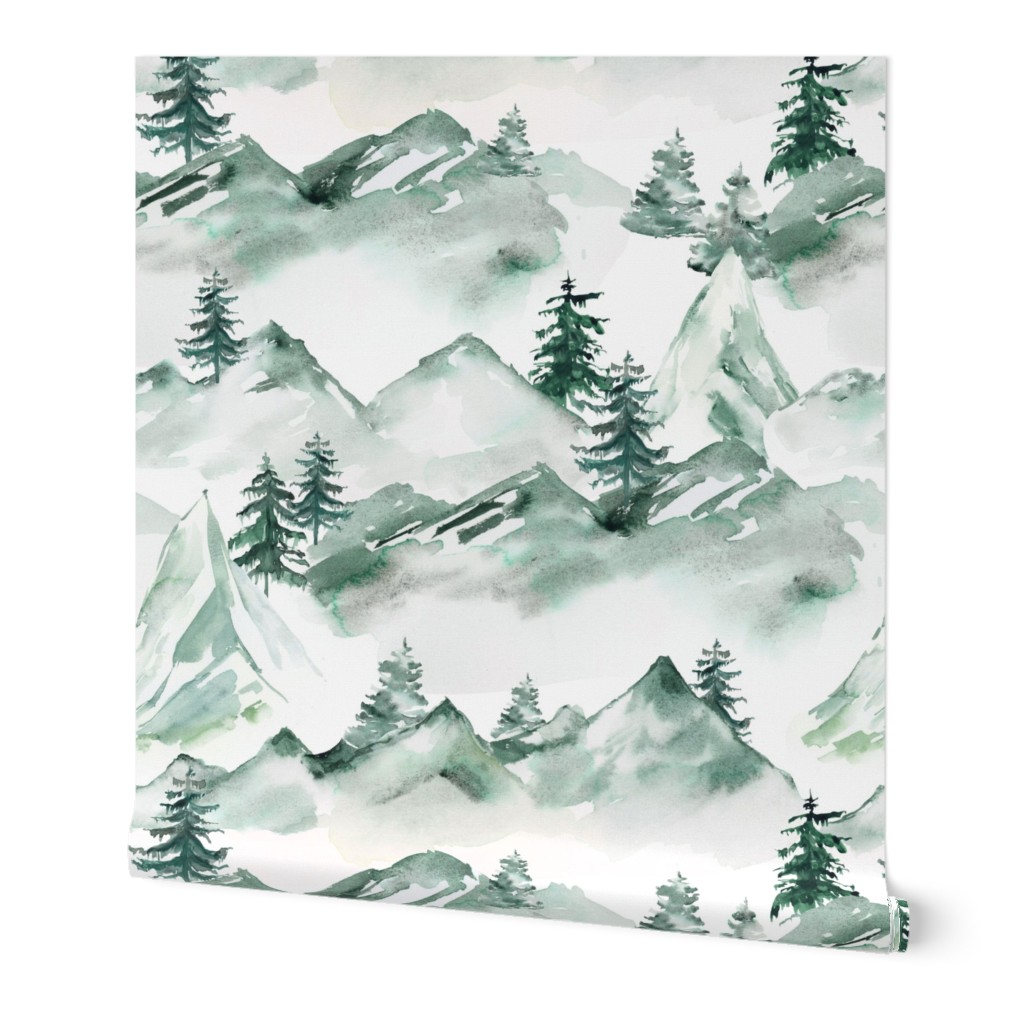 Mountain Songs - Green Wallpaper, 2'x3', Prepasted Removable Smooth, Green