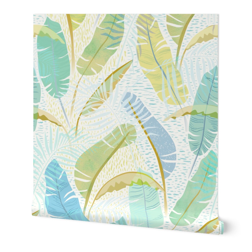 Tropical Leaves - Multi Wallpaper, 2'x12', Prepasted Removable Smooth, Green