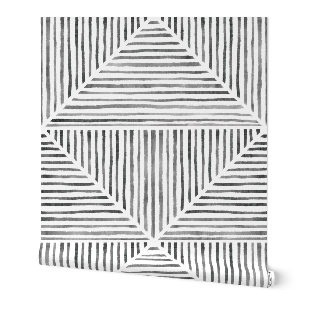 Watercolor Intersecting Lines in Triangles - Neutral Wallpaper, 2'x3', Prepasted Removable Smooth, Gray