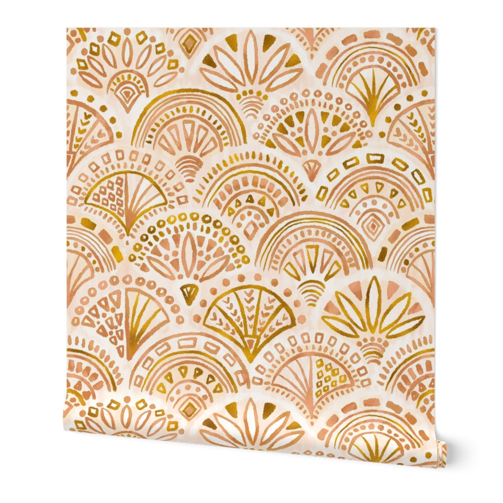 Seashell Geometry - Neutral Wallpaper, Test Swatch (2' x 1'), Prepasted Removable Smooth, Orange