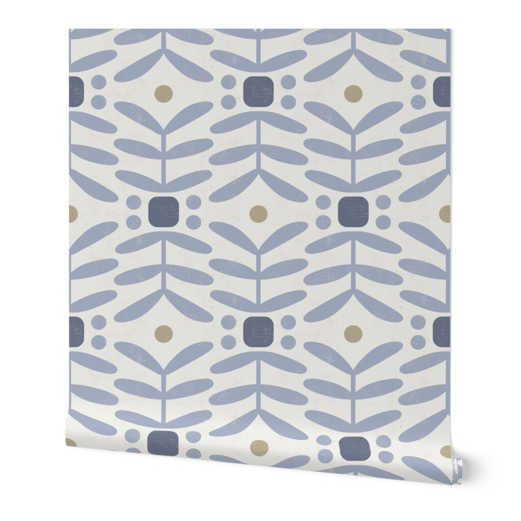 Botanical Diamonds - Blue Gray Wallpaper, Test Swatch (2' x 1'), Prepasted Removable Smooth, Gray