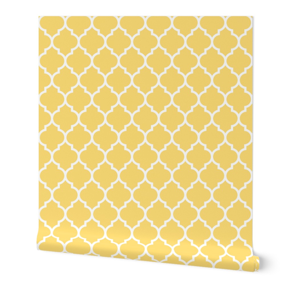 Moroccan Quatrefoil Lattice - Yellow Wallpaper, 2'x9', Prepasted Removable Smooth, Yellow