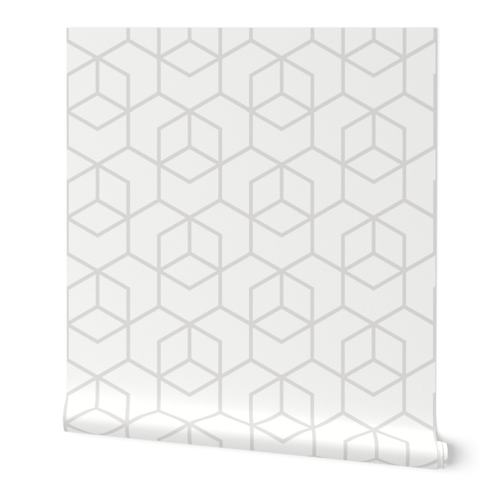 Hexagon Trellis - Grey on White Wallpaper, 2'x3', Prepasted Removable Smooth, White