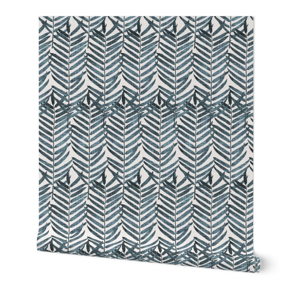 Luxe Palm Leaf - Indigo Wallpaper, Test Swatch (2' x 1'), Prepasted Removable Smooth, Blue