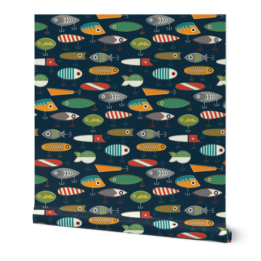 Hooked Up - Navy Wallpaper, 2'x9', Prepasted Removable Smooth, Multicolor