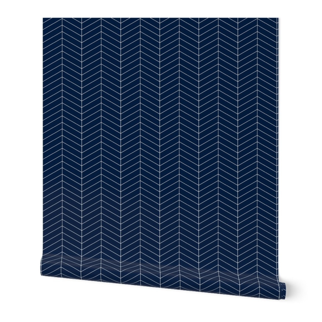 Herringbone - Navy Wallpaper, 2'x12', Prepasted Removable Smooth, Blue