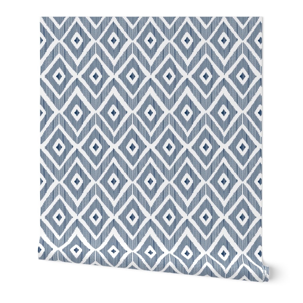 Ikat - Navy Wallpaper, 2'x12', Prepasted Removable Smooth, Blue