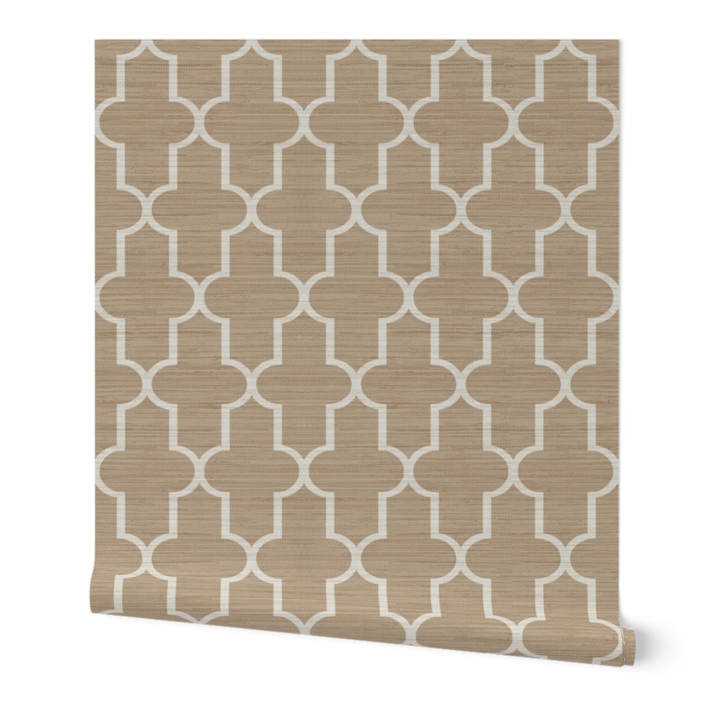 Textured Moroccan Quatrefoil Wallpaper, 2'x12', Prepasted Removable Smooth, Brown