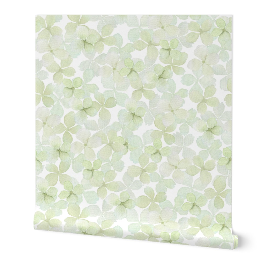 Hydrangea - Green Wallpaper, 2'x9', Prepasted Removable Smooth, Green