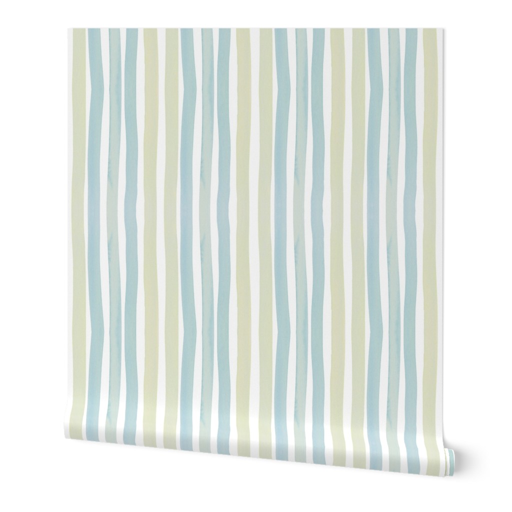 Watercolor Stripes - Yellow and Blue Wallpaper, Test Swatch (2' x 1'), Prepasted Removable Smooth, Blue