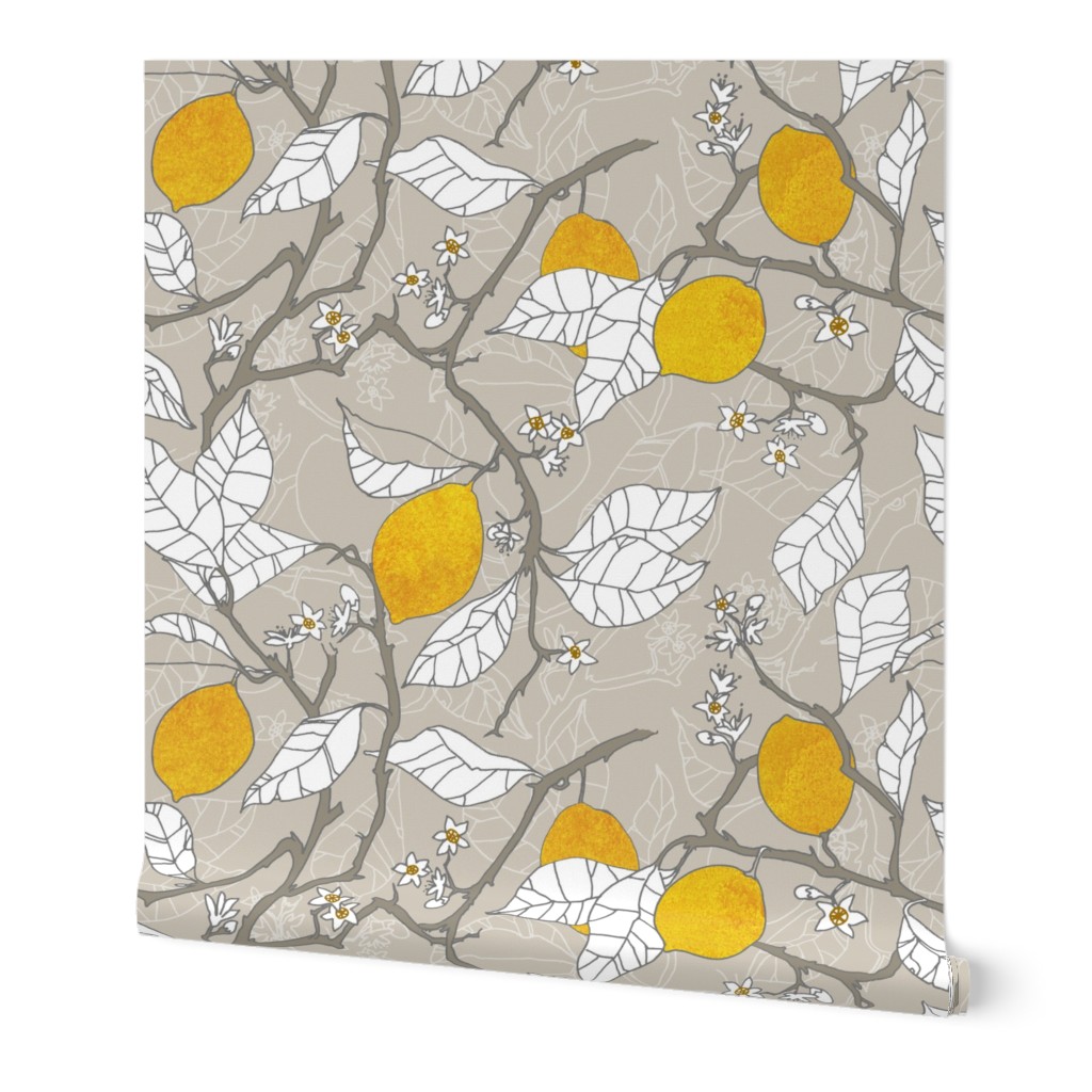 the Lemon Orchard - Neutral Wallpaper, 2'x12', Prepasted Removable Smooth, Beige