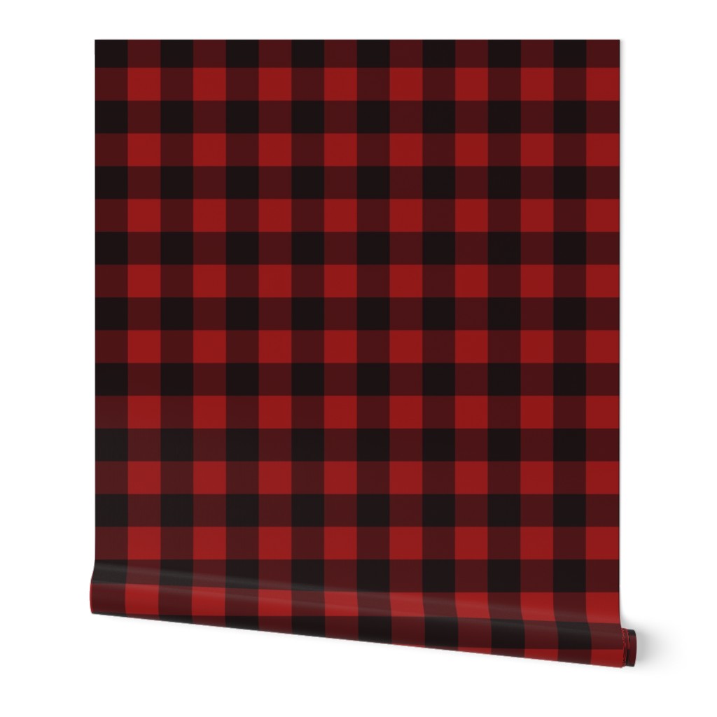 Buffalo Plaid - Red and Black Wallpaper, 2'x12', Prepasted Removable Smooth, Red