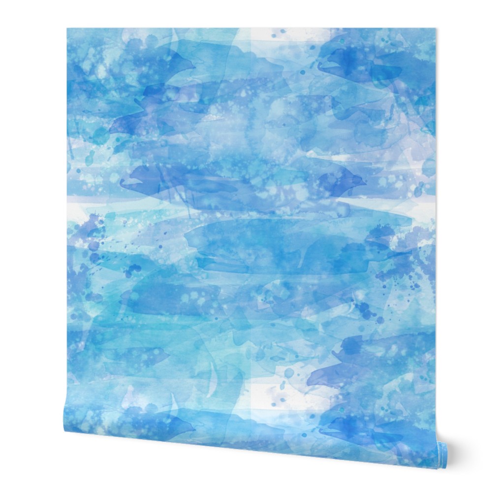 Coastal Watercolor - Blue Wallpaper, 2'x3', Prepasted Removable Smooth, Blue