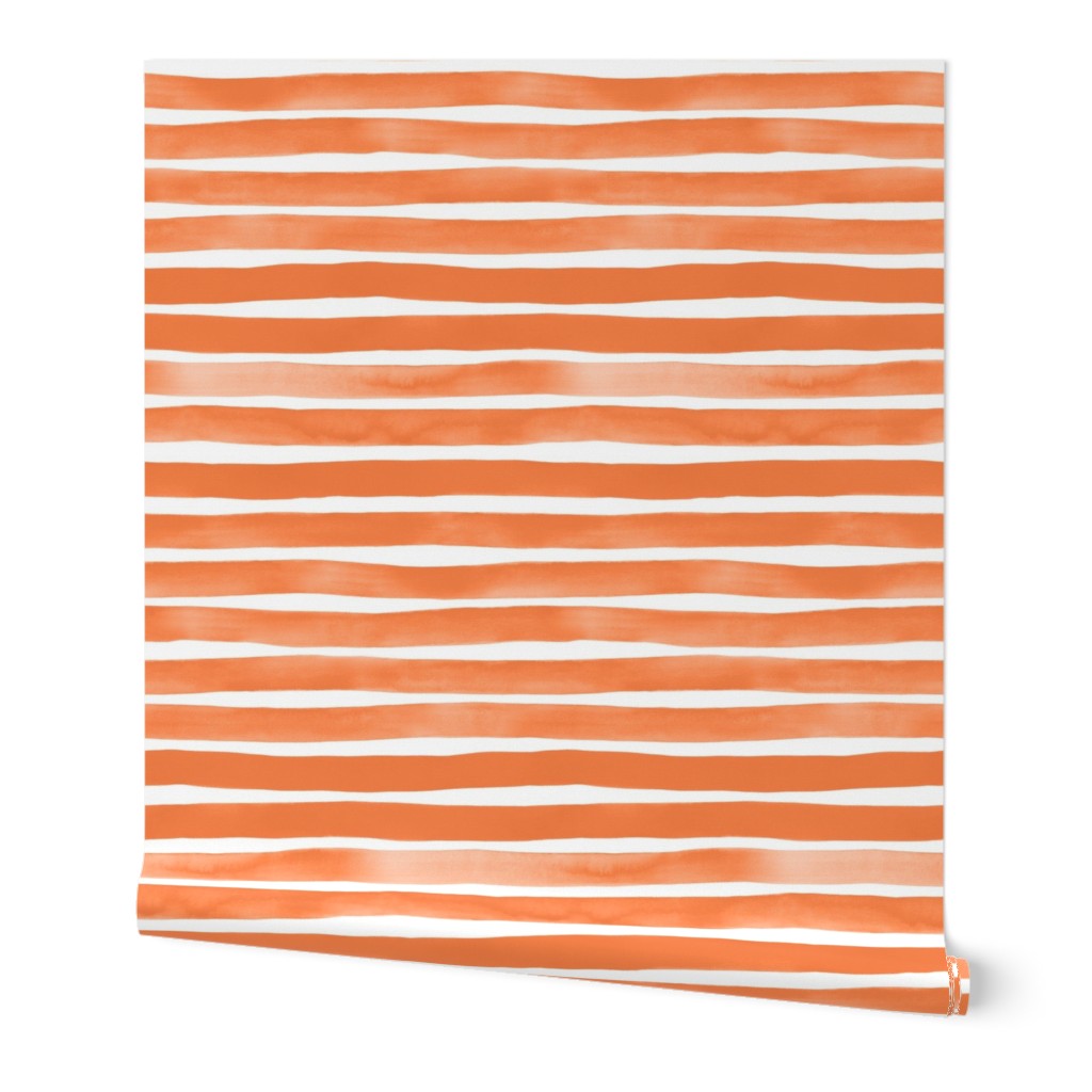 Imperfect Watercolor Stripes Wallpaper, 2'x9', Prepasted Removable Smooth, Orange