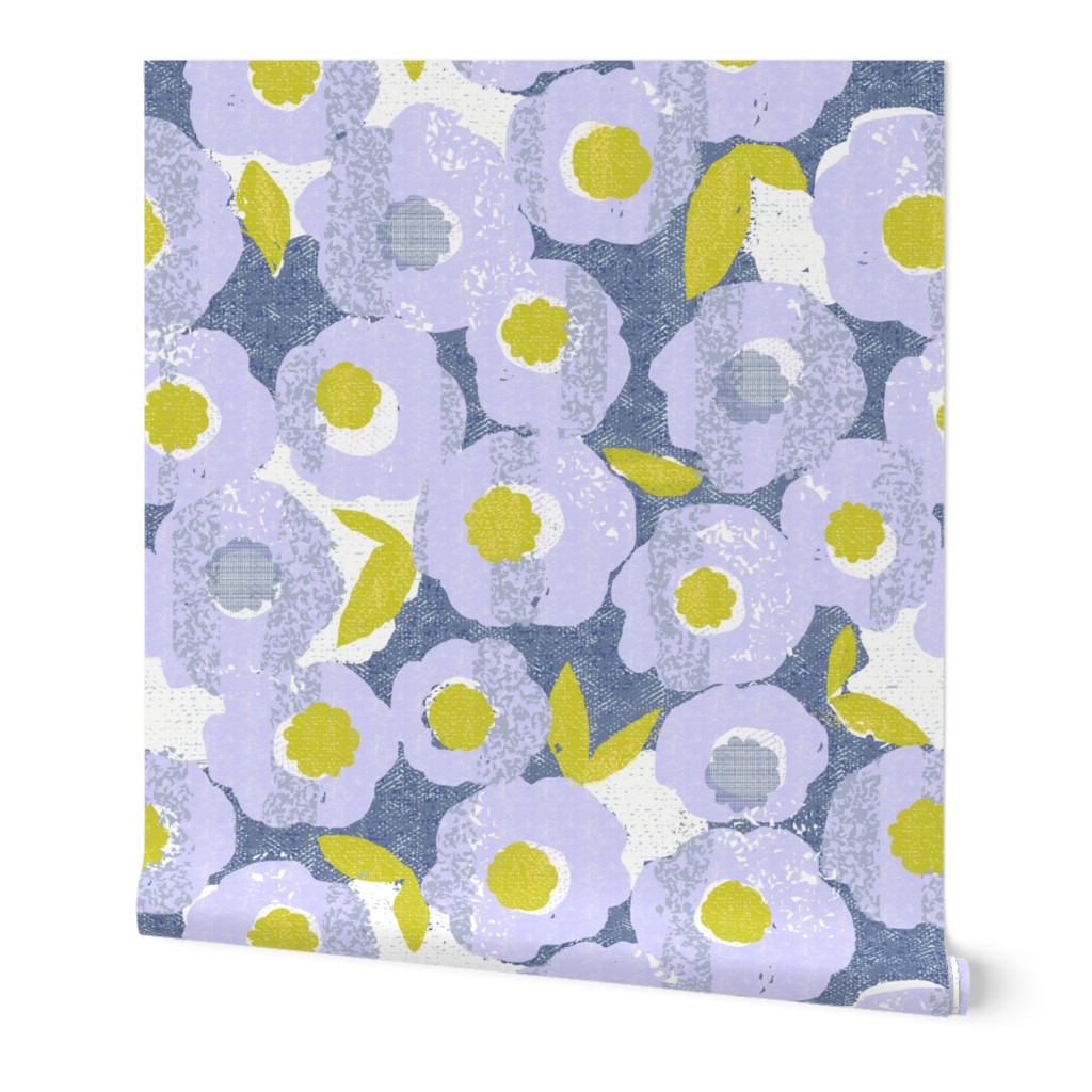 Spring Blooms in the Rain - Periwinkle Wallpaper, 2'x12', Prepasted Removable Smooth, Purple