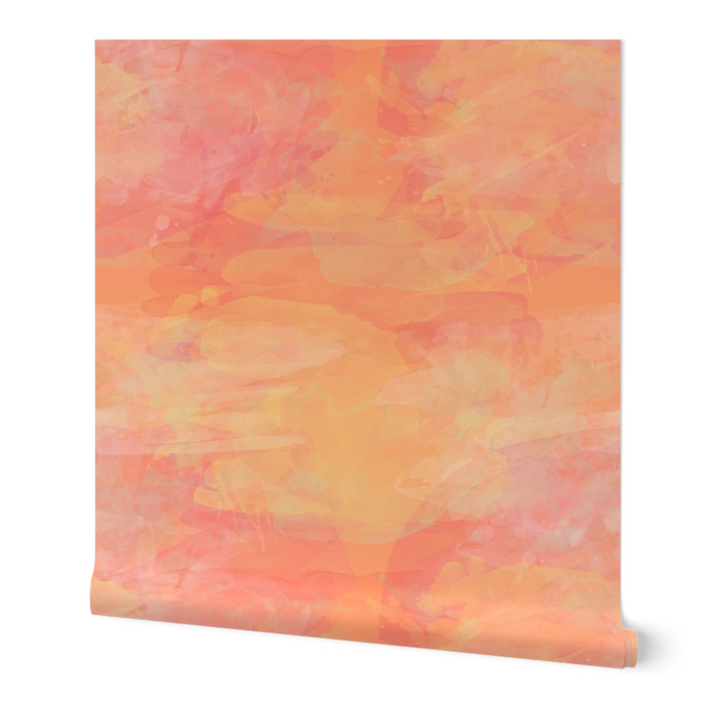Watercolor Sunset - Warm Wallpaper, 2'x3', Prepasted Removable Smooth, Pink