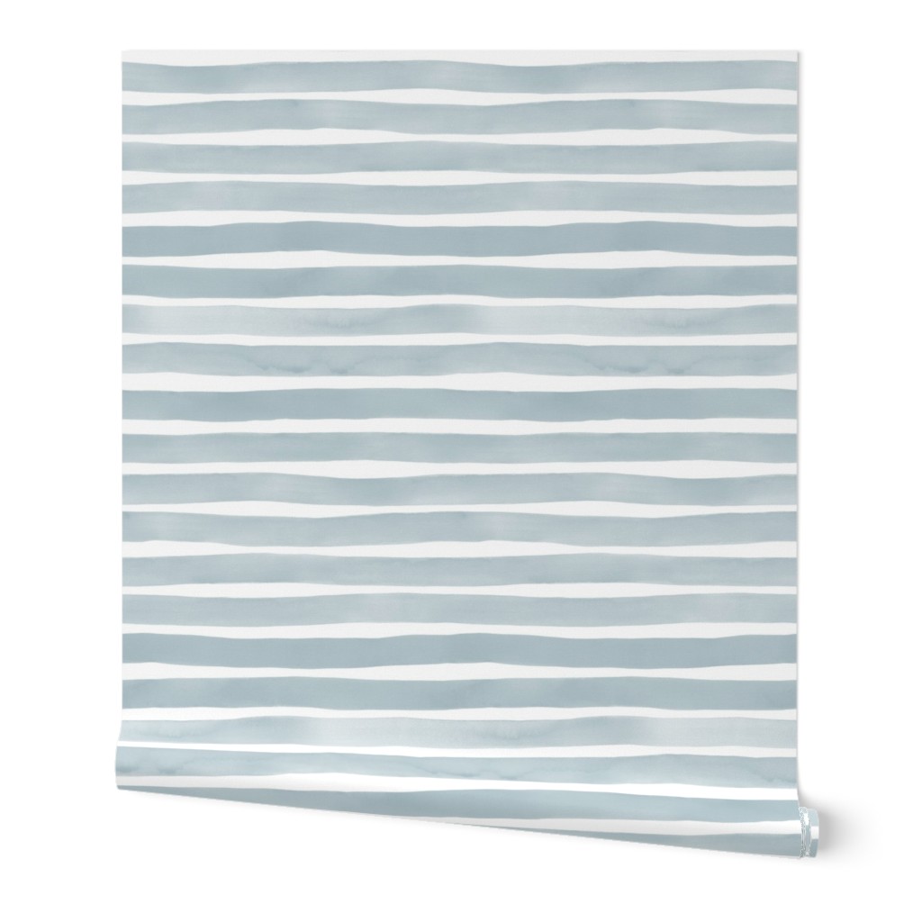 Imperfect Watercolor Stripes Wallpaper, 2'x9', Prepasted Removable Smooth, Blue