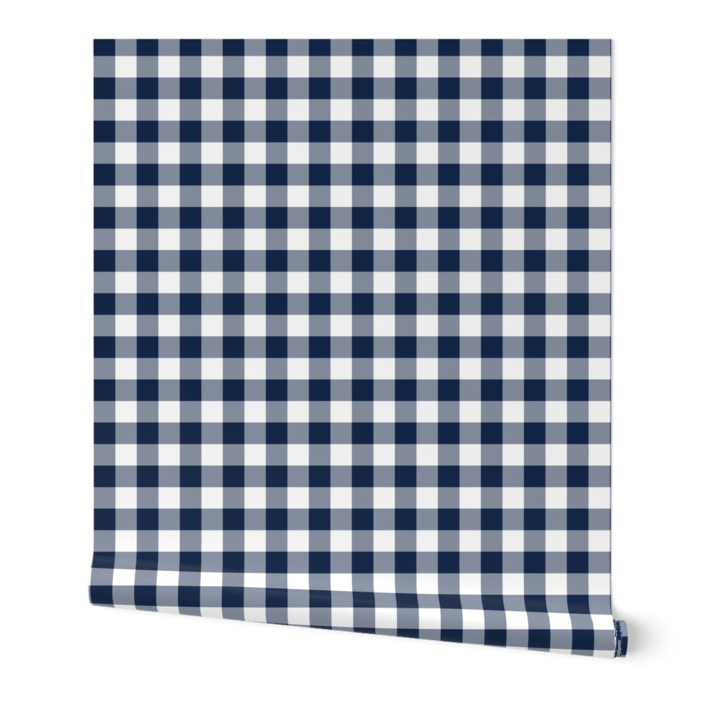 Gingham Check - Navy and White Wallpaper, 2'x3', Prepasted Removable Smooth, Blue