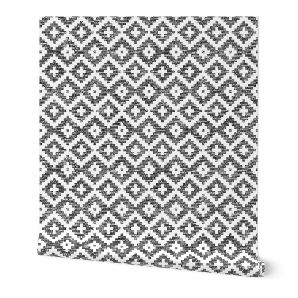 Textured Aztec - Black and White Wallpaper, 2'x12', Prepasted Removable Smooth, Gray