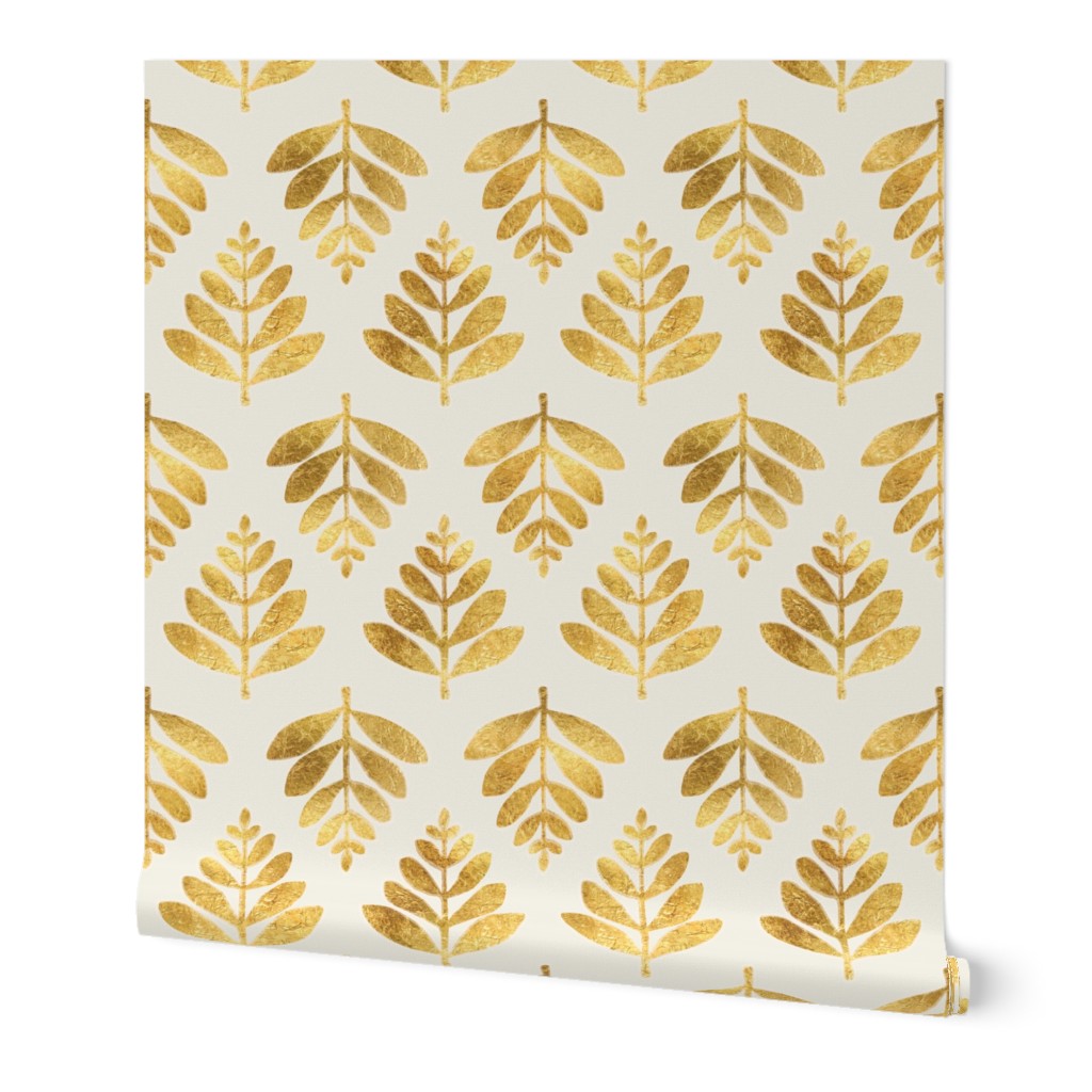 Lau Leaf - Gold Wallpaper, 2'x3', Prepasted Removable Smooth, Yellow