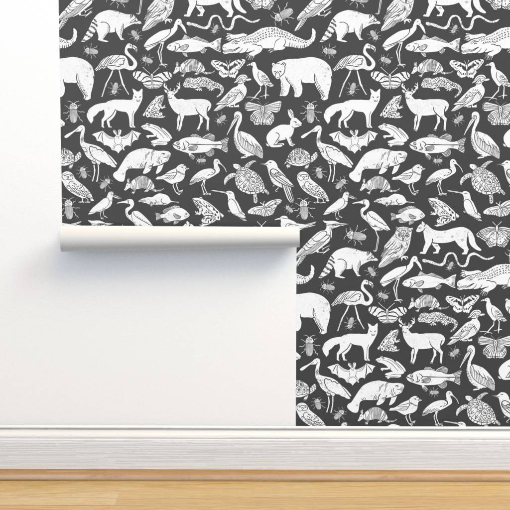 Linocut Animals - Charcoal Wallpaper | Shutterfly