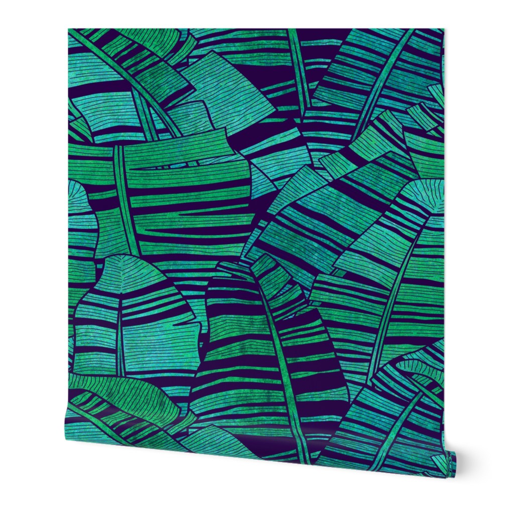 Tropical Banana Leaves Abstract - Green Wallpaper, 2'x12', Prepasted Removable Smooth, Green