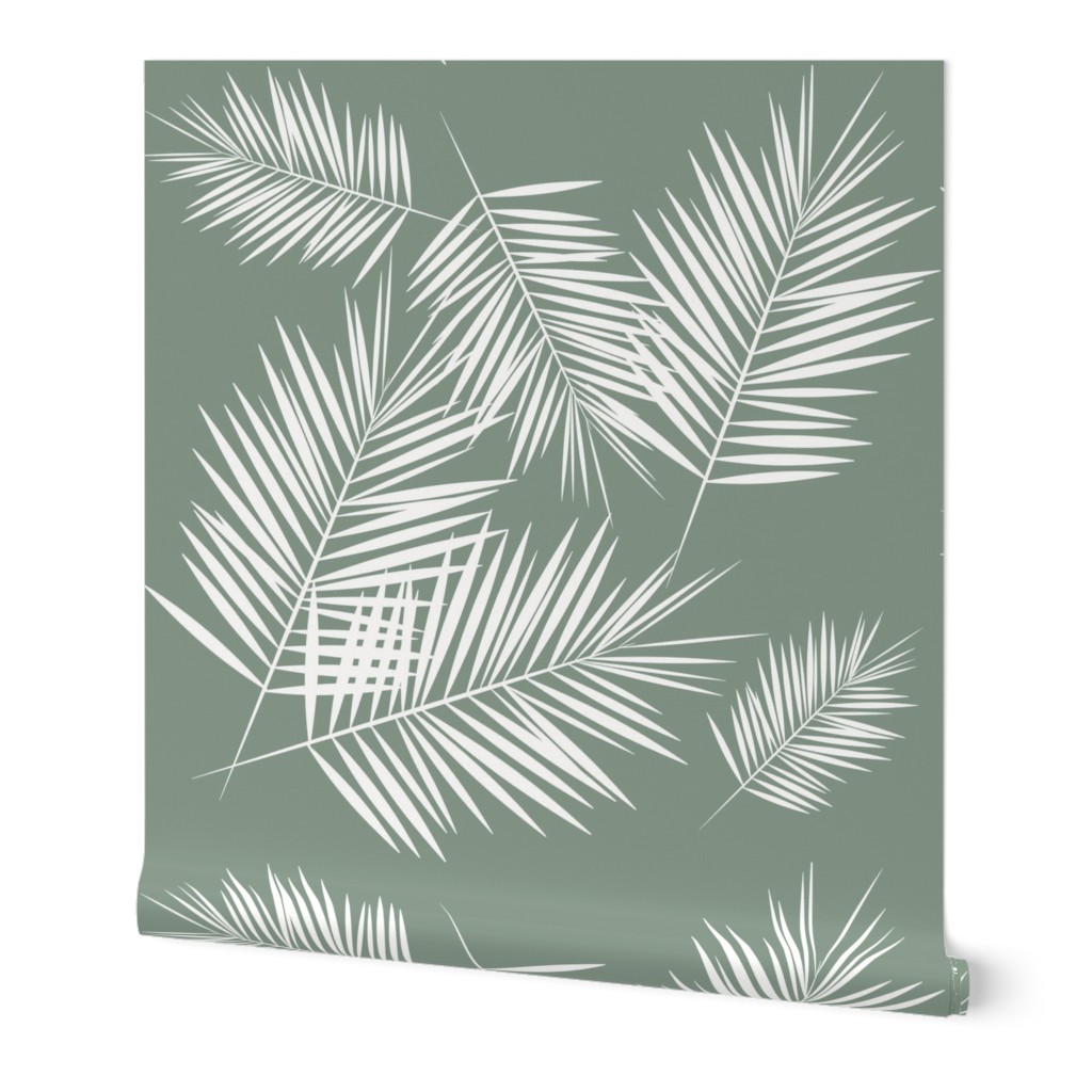 Palm Leaf Leaves - Green Wallpaper, 2'x9', Prepasted Removable Smooth, Green