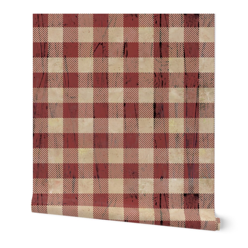 Rustic Buffalo Plaid - Red Wallpaper, 2'x12', Prepasted Removable Smooth, Red