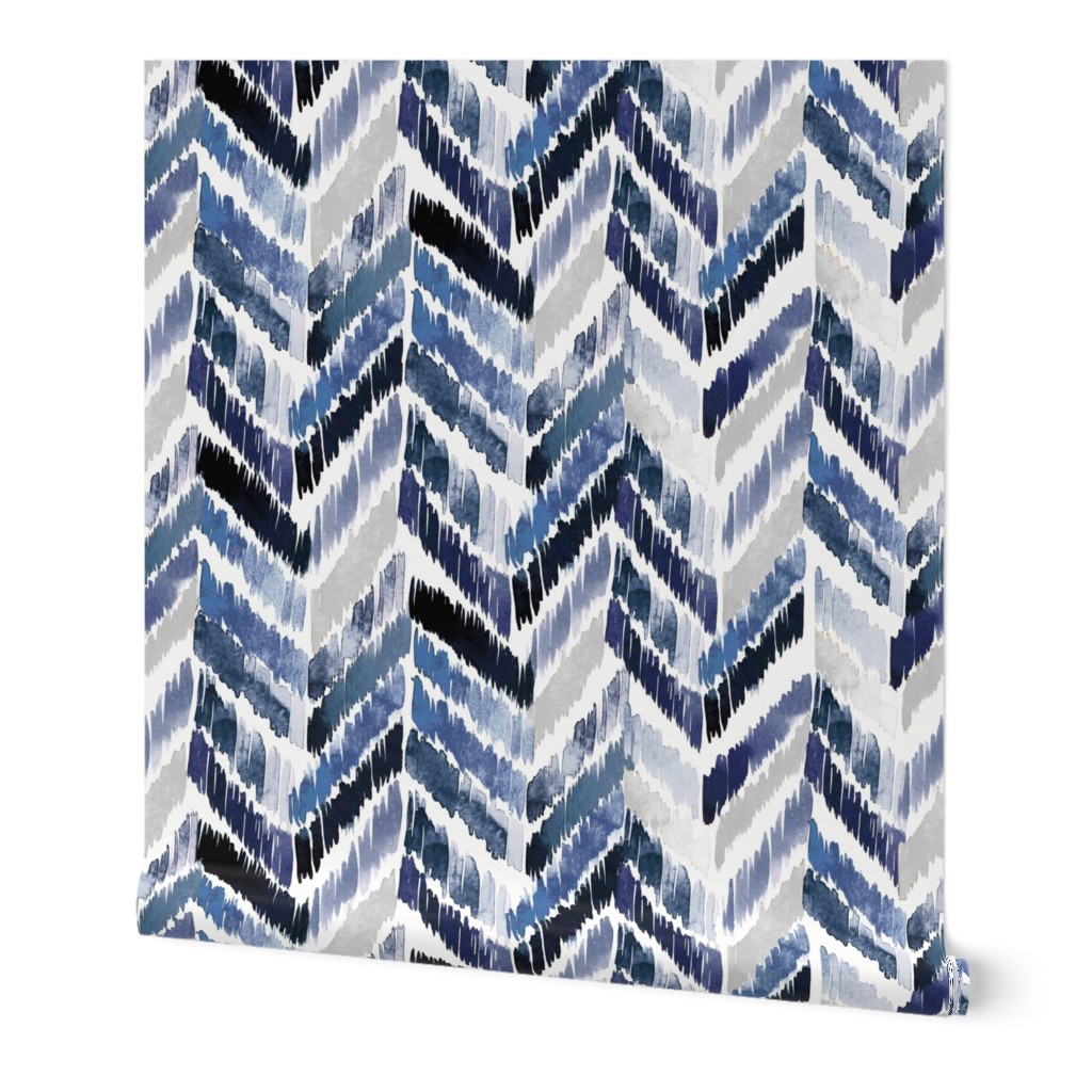 Tropical Ikat - Indigo Wallpaper, 2'x9', Prepasted Removable Smooth, Blue
