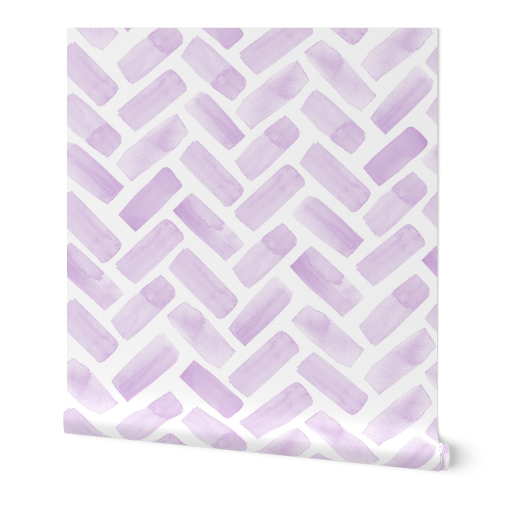 Watercolor Herringbone - Lilac Wallpaper, 2'x9', Prepasted Removable Smooth, Purple