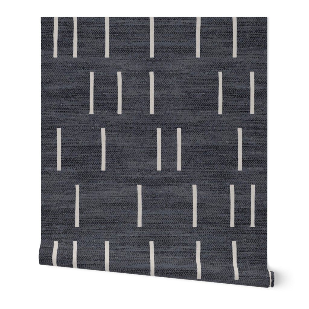 Line Mudcloth - Denim Wallpaper, 2'x12', Prepasted Removable Smooth, Gray