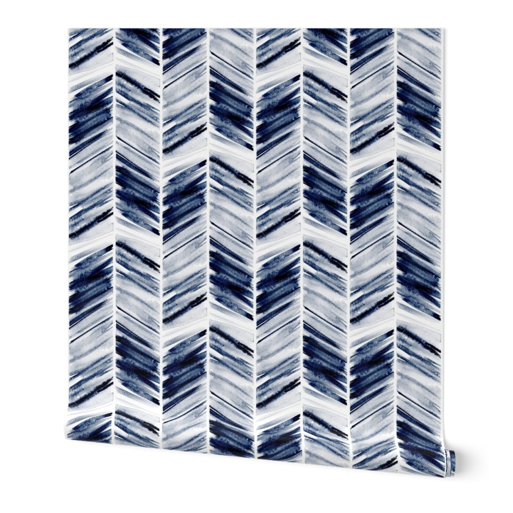 Watercolor Feather - Navy Blue Wallpaper, 2'x3', Prepasted Removable Smooth, Blue